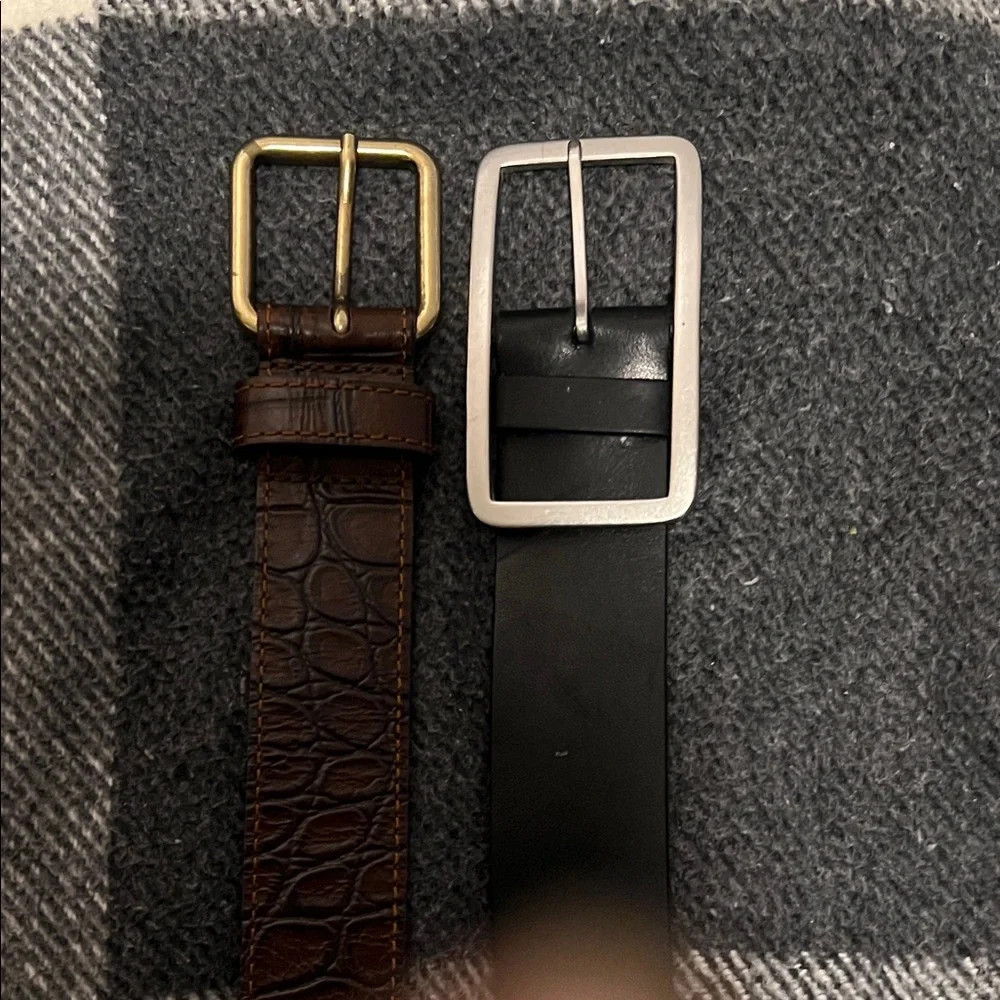 Banana Republic Genuine Leather Black Belt & Berge Croc embossed GL Brown Belt - Picture 2 of 6